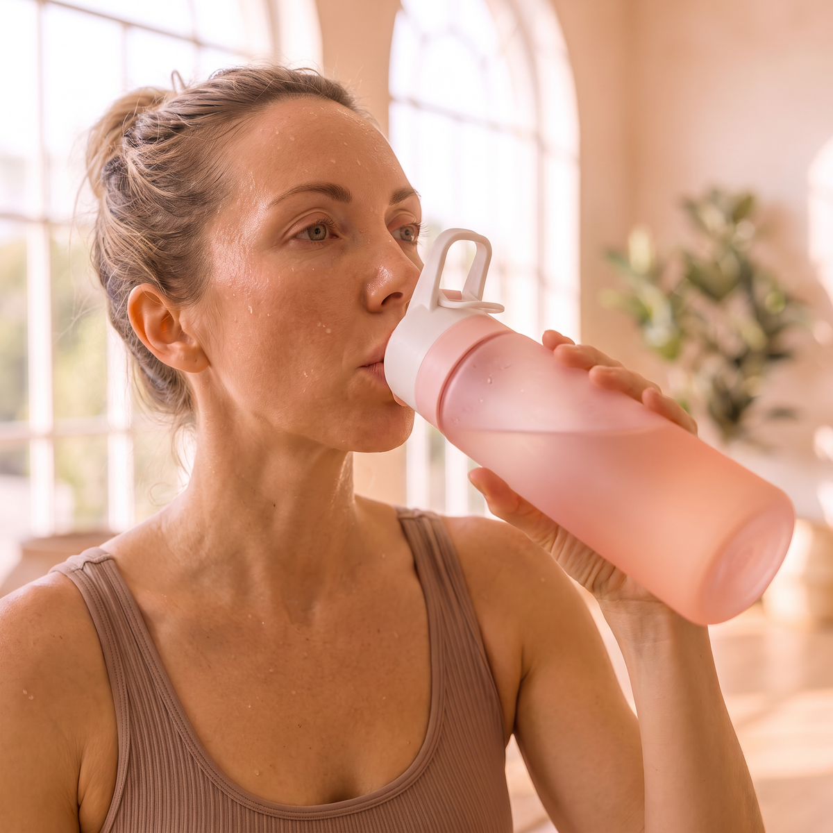 Botella con pulverizador 2 en 1: refréscate mientras entrenas